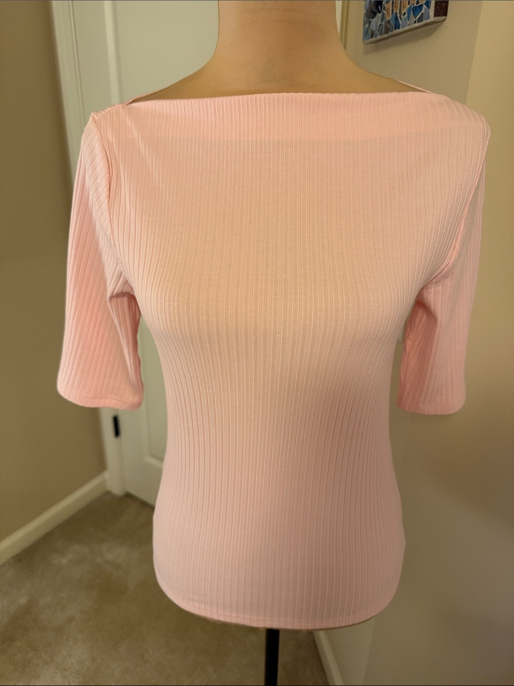 Ribbed Boatneck Top In Soft Pink
